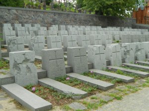 Soldiers' graves. One can clearly see damaged gravestones